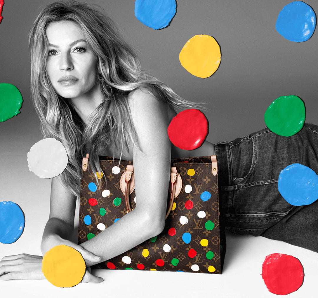 Gisele Bündchen respalda criações cuja origem são alucinações vivenciadas desde a infância da artista Yayoi